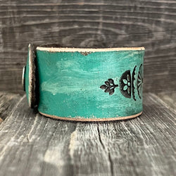 Genuine Leather Boho Bracelet with Tooled Sea Shells and Flower