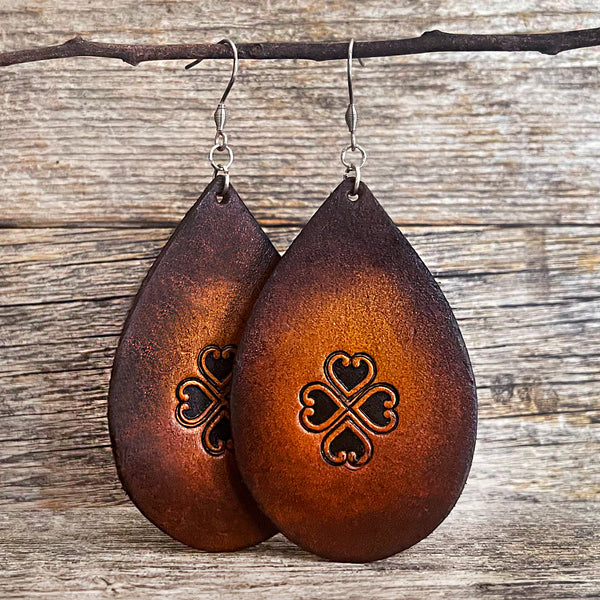 MADE TO ORDER - 4 Hearts Big Leather Drop Earrings