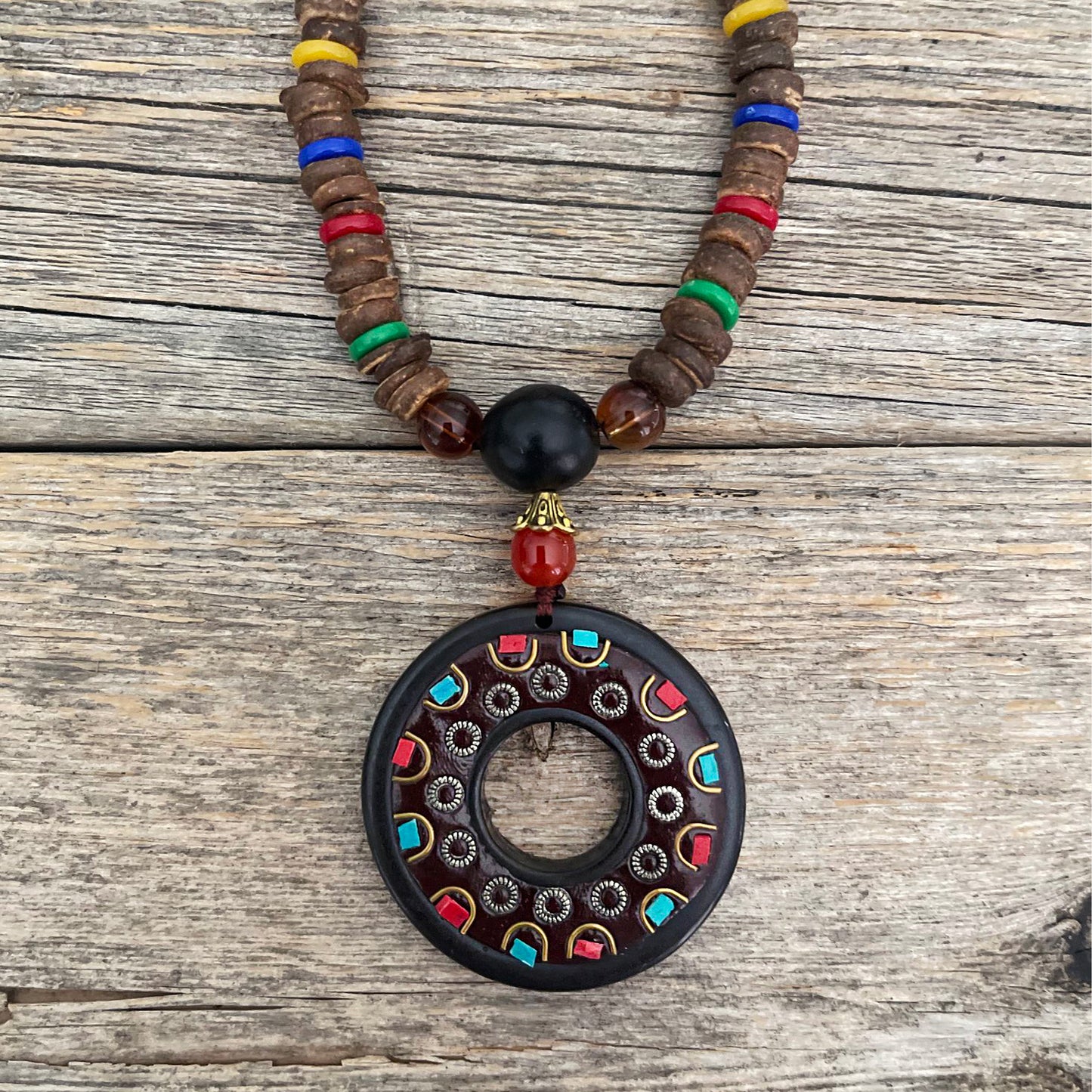 Handmade Natural Wood beads Tibetan Long Necklace