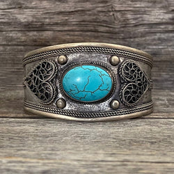 Natural Stone Hand Tooled Cuff Bracelet | Boho Accessories