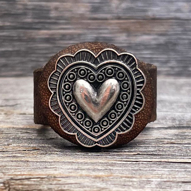 MADE TO ORDER - Leather and Heart Concho Leather Ring