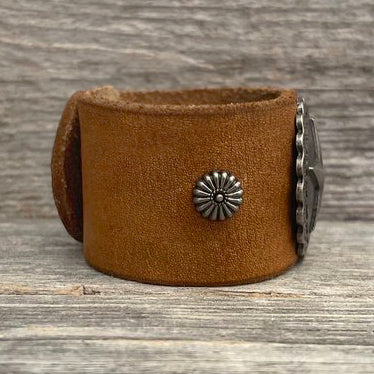 MADE TO ORDER - One of a Kind, Round Star Concho Leather Bracelet