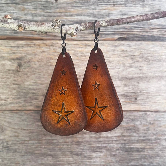 MADE TO ORDER - 3 Stars Drop Leather Earrings | Boho Accessories