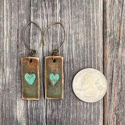 MADE TO ORDER - One of a Kind, genuine leather, turquoise heart drop boho handmade earrings