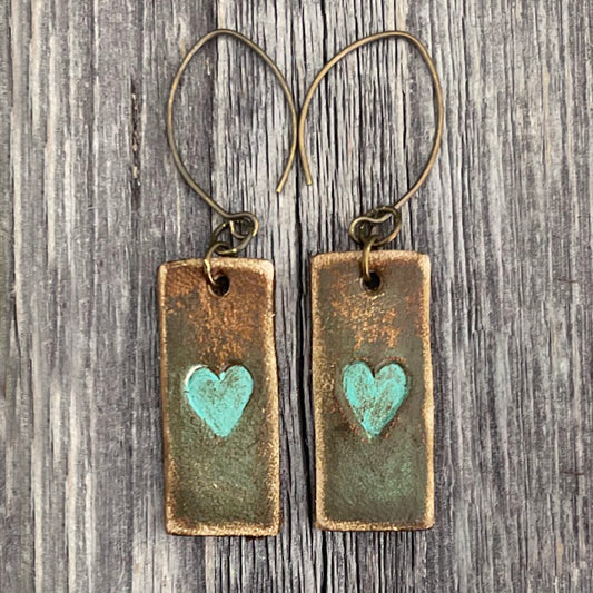MADE TO ORDER - Leather Turquoise Heart Drop Earrings