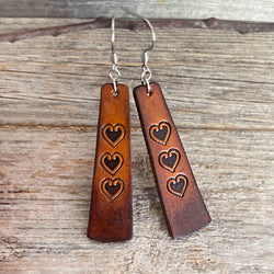 MADE TO ORDER - 3 Hearts Leather Drop Earrings | Artisanal Elegance