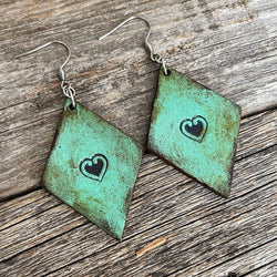 MADE TO ORDER - Rhomboid Leather Heart Earrings