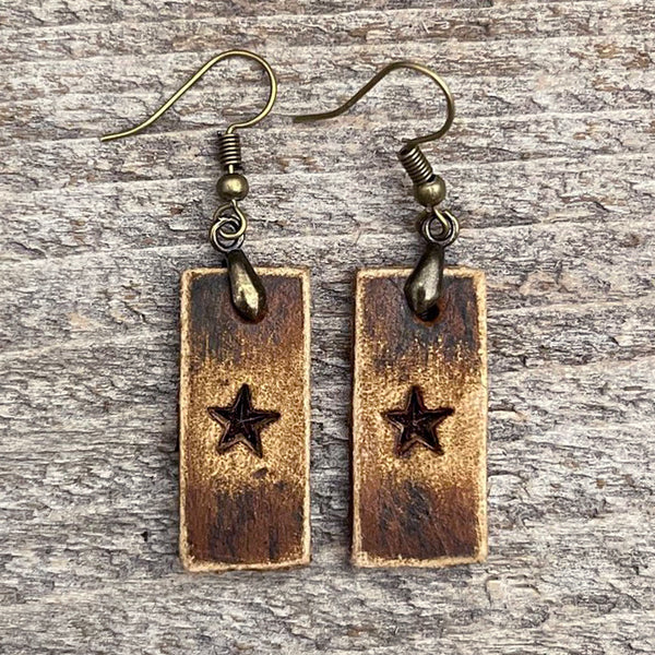 MADE TO ORDER - Small star drop boho leather earrings