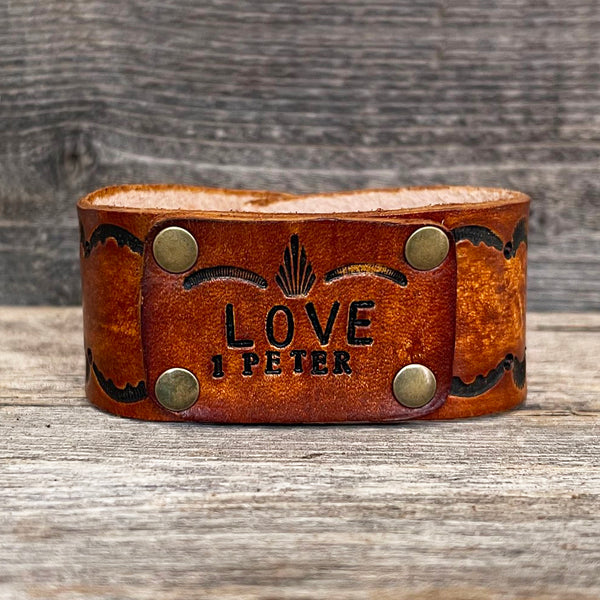 Genuine Leather Hand-tooled Layered Bracelet with“Love”Word