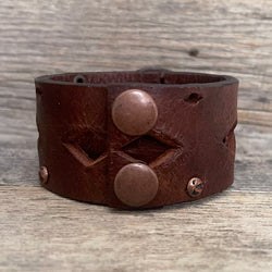 One of a Kind Genuine Leather Die Cut Bracelet with Mandala Concho