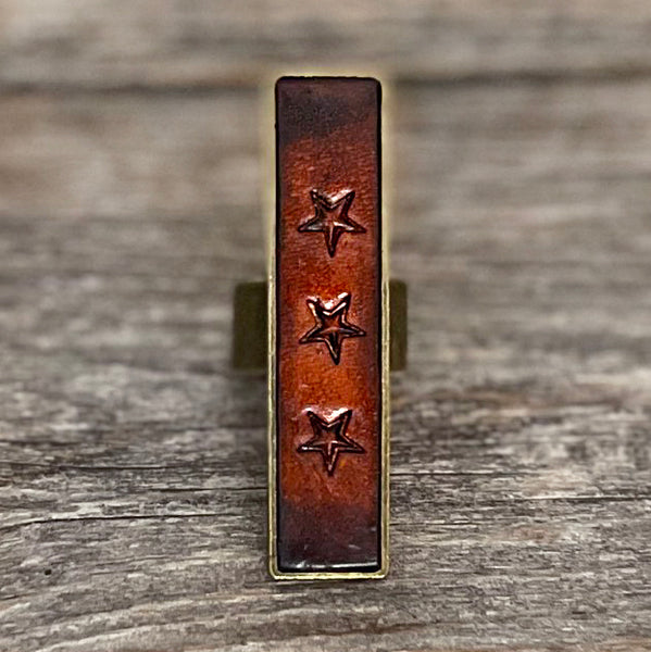 MADE TO ORDER - Antique Brass Strip Leather Inlay Ring