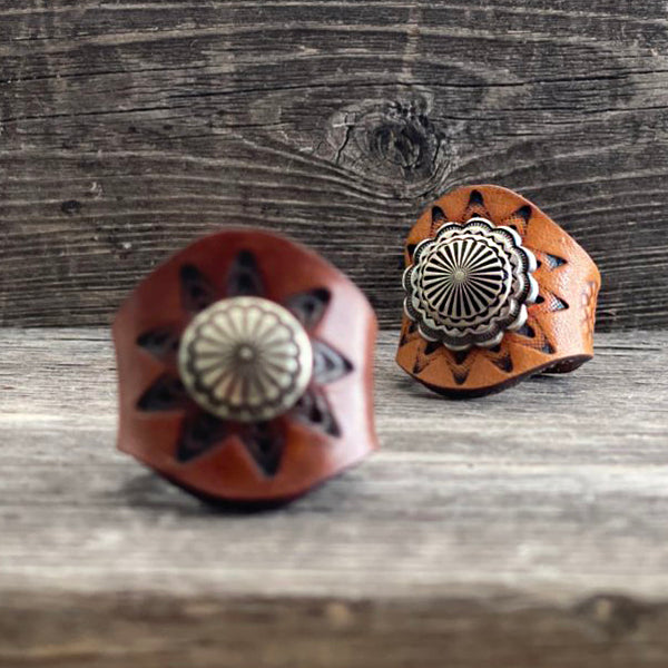 One of a Kind Leather Mandala Boho Ring