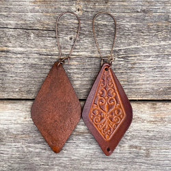 One of a kind rhomboid tooled leather earrings  | Boho Accessories