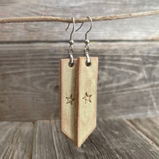 MADE TO ORDER - Genuine Leather Drop Boho Stripes Earrings with Star