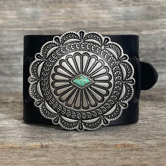 MADE TO ORDER - Genuine Leather Round Boho Buckle Bracelet
