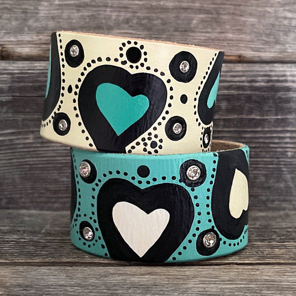 MADE TO ORDER - Hearts Hand-painted Leather Bracelet