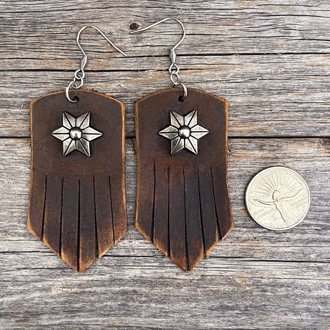 MADE TO ORDER - Leather Fringe Earrings with Star Rivets