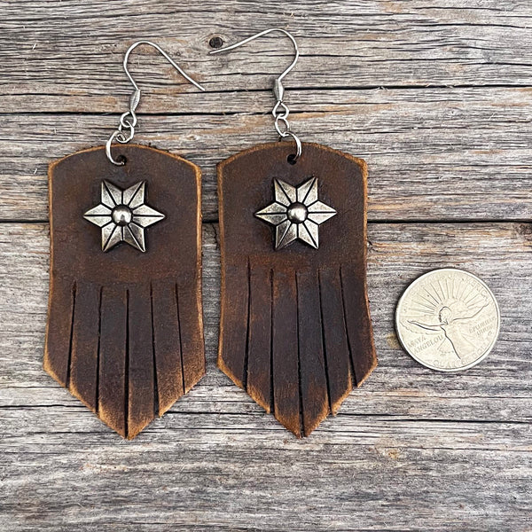 MADE TO ORDER - Leather Fringe Earrings with Star Rivets
