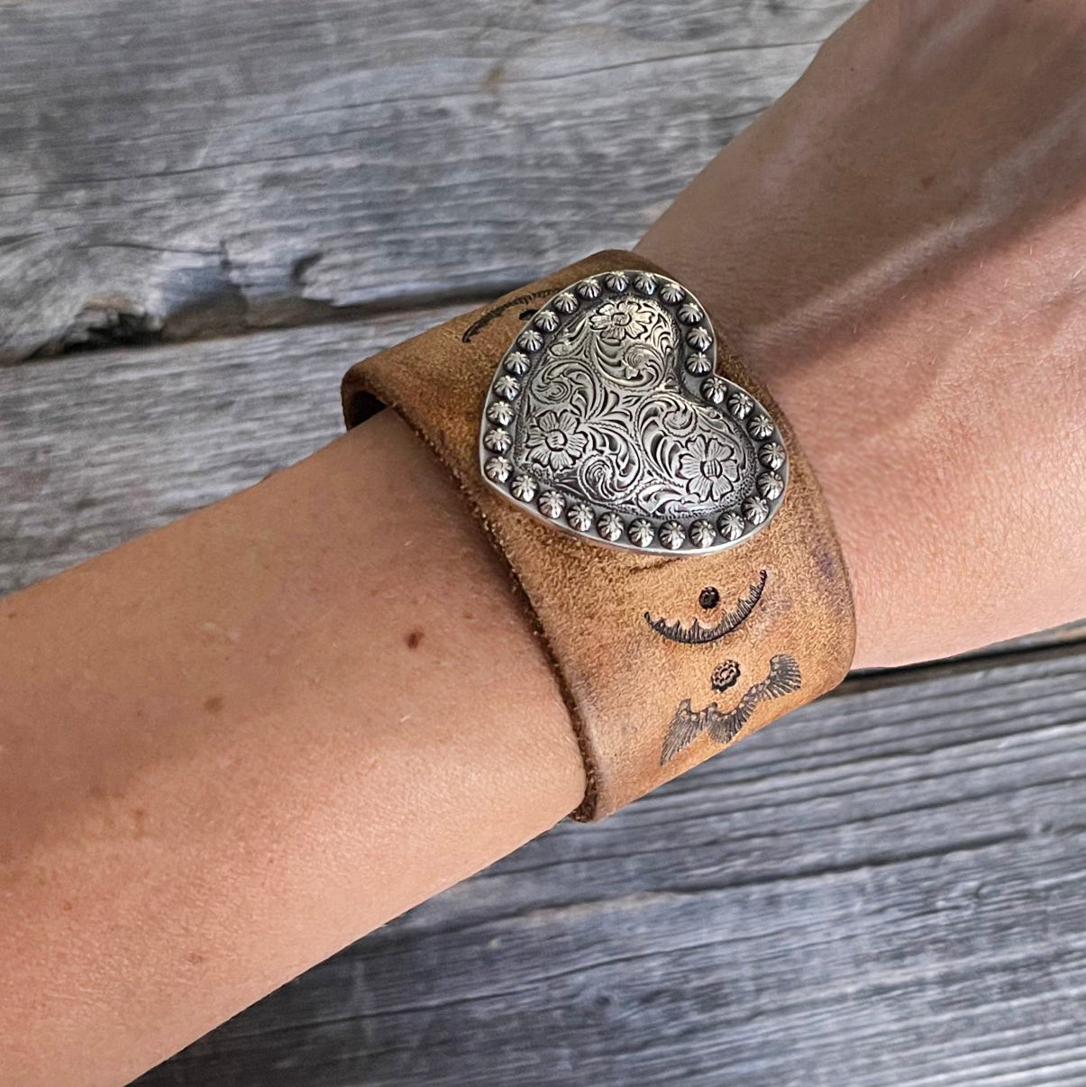 MADE TO ORDER - Genuine Leather and Heart Concho Bracelet