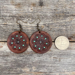 One of a Kind round tooled leather earrings | Boho Accessories