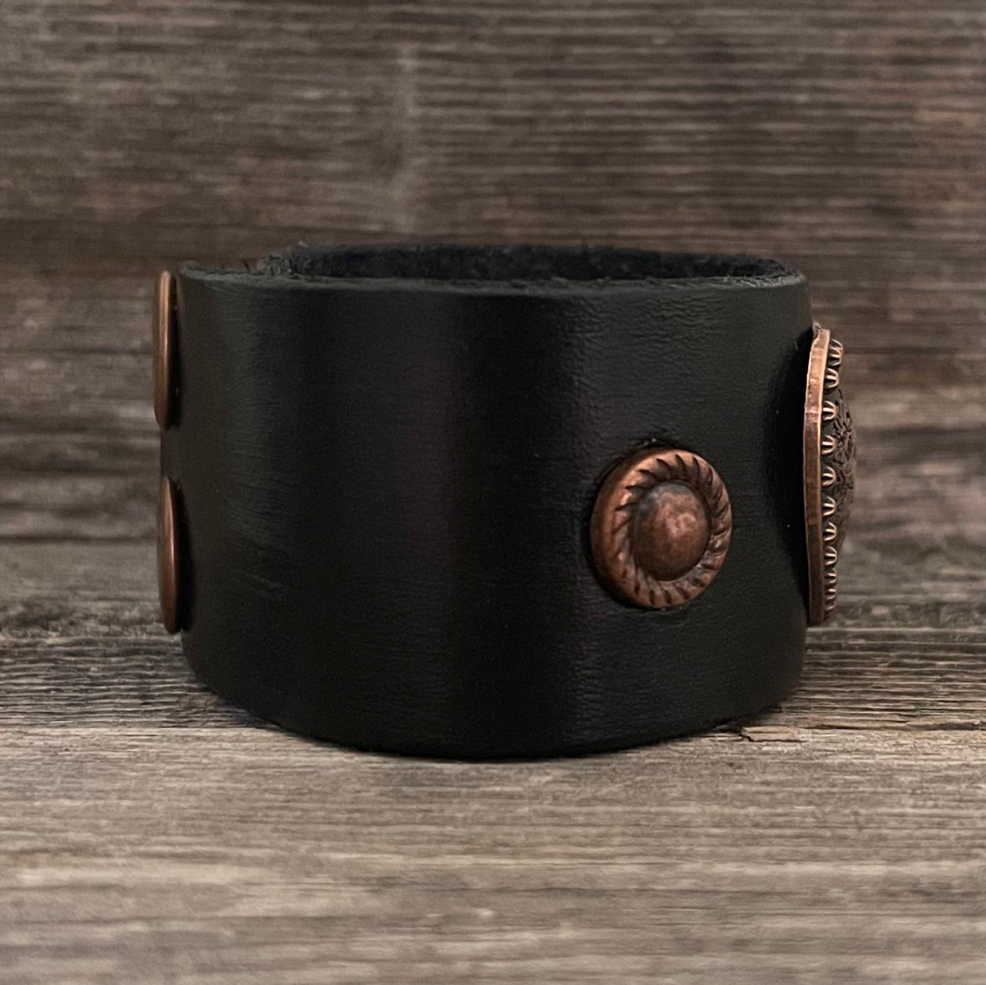 MADE TO ORDER - Genuine Leather Heart Copper Concho Bracelet