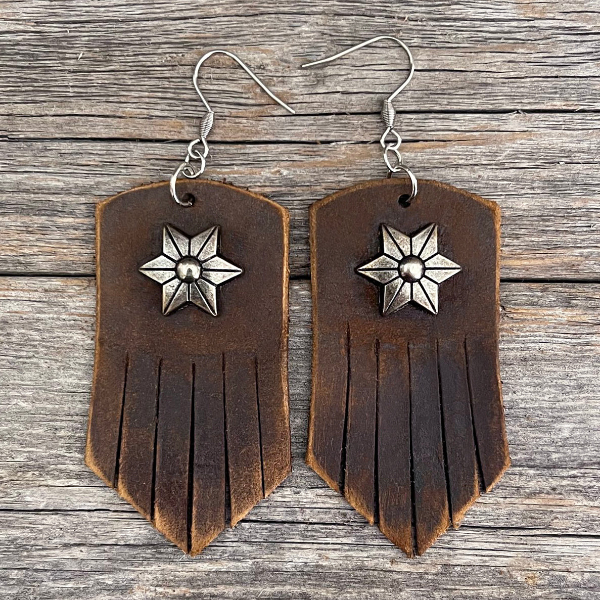 MADE TO ORDER - Leather Fringe Earrings with Star Rivets