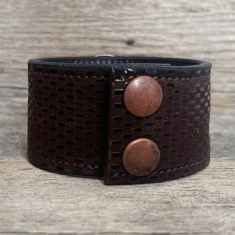 One of a Kind Genuine Leather Bracelet with Rhomboid Flower Concho