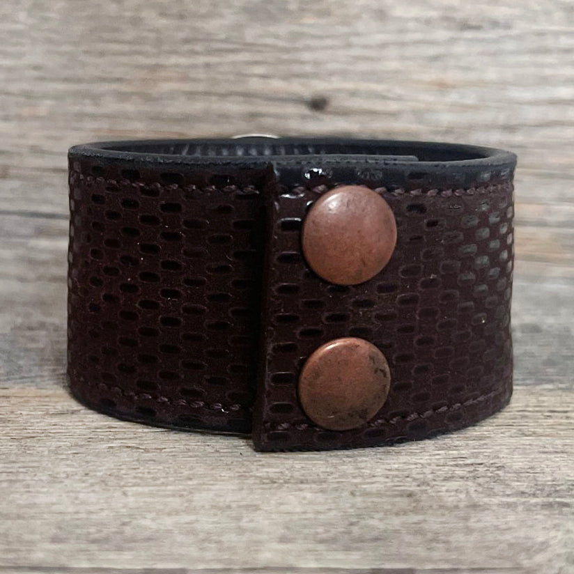 thumbnail image 2 of Handmade Southeast Tribal Flower Concho Leather Cuff Bracelet – Adjustable Black Wristband For Men 2 of 6