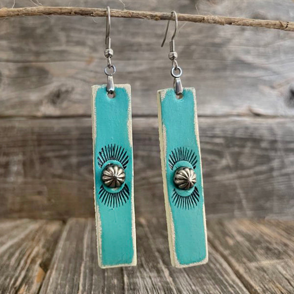 MADE TO ORDER - One of a Kind, genuine leather turquoise stripes handmade earrings with rivets