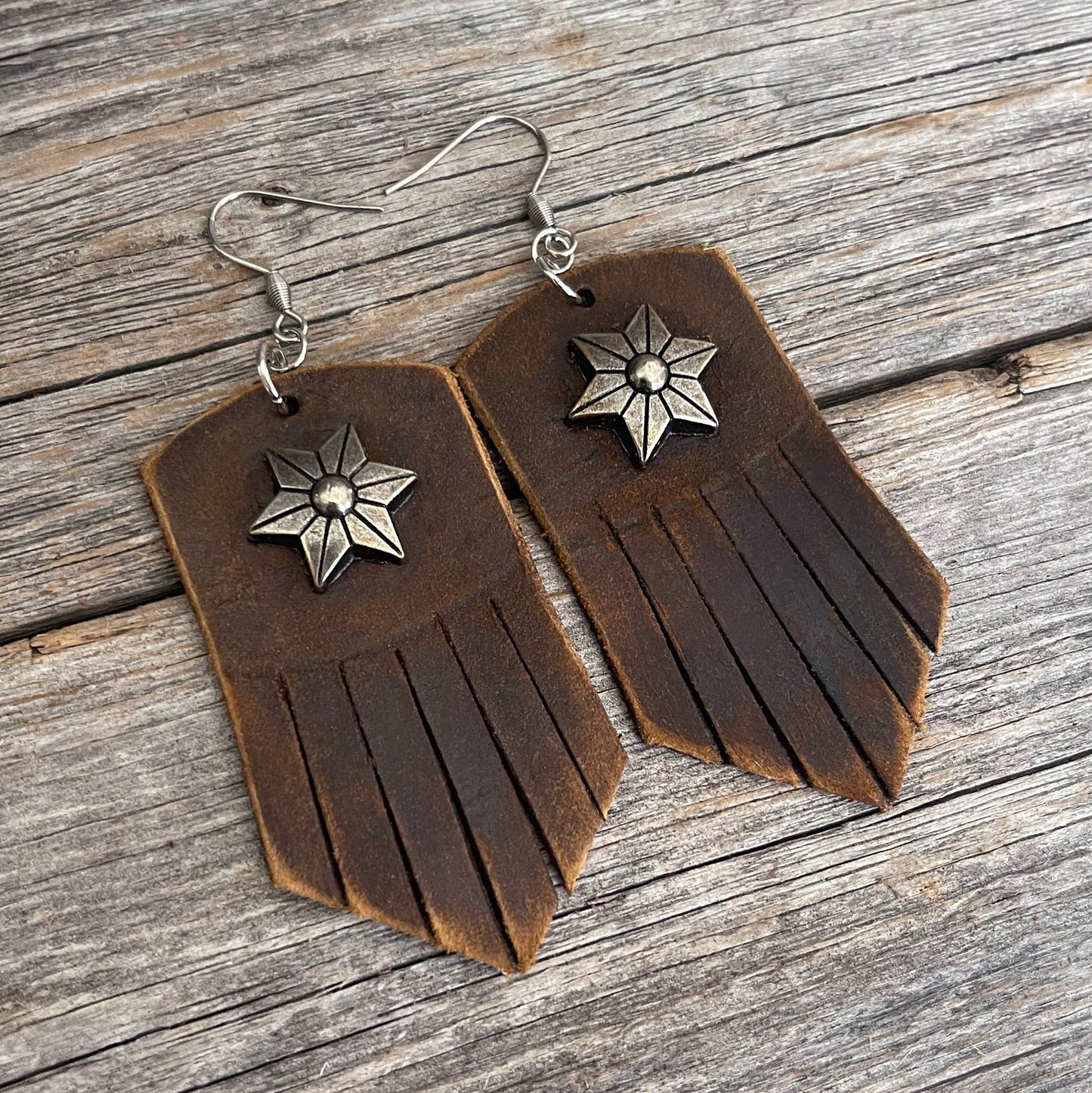 MADE TO ORDER - Leather Fringe Earrings with Star Rivets