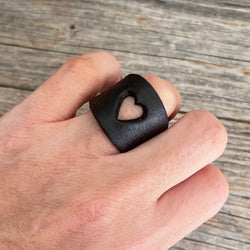 MADE TO ORDER - Die Cut Big Heart Leather Ring