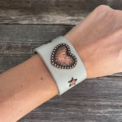 MADE TO ORDER - Genuine Leather Heart Copper Concho Bracelet