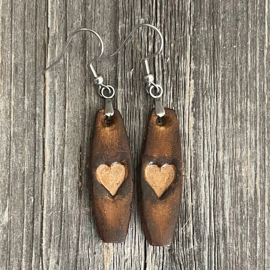 MADE TO ORDER - One of a Kind, genuine leather heart drop boho handmade earrings
