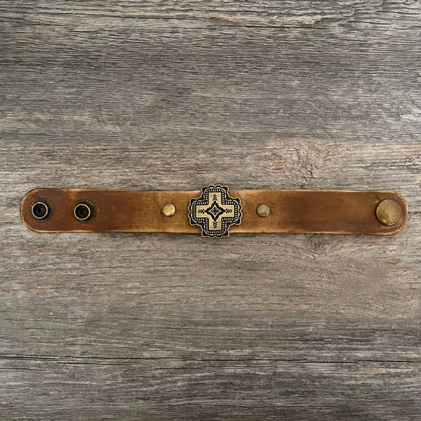 MADE TO ORDER -  Antique Brass Cross Concho Bracelet
