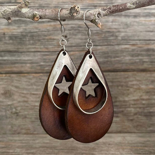 MADE TO ORDER - Star Die Cut Drop Leather earrings