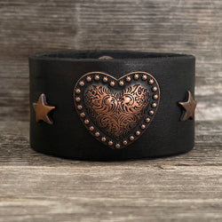 MADE TO ORDER - Genuine Leather Heart Copper Concho Bracelet