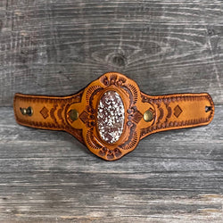 One of a Kind Tooled Leather Bracelet Wild Horse Turquoise Stone