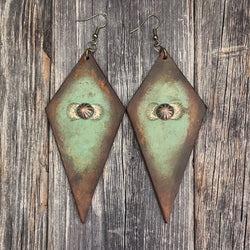 MADE TO ORDER - One of a Kind, genuine leather big statement rhomboid boho handmade earrings with rivets