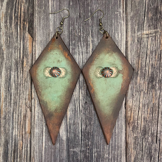 MADE TO ORDER - Leather Rhomboid Boho Rivet Earrings