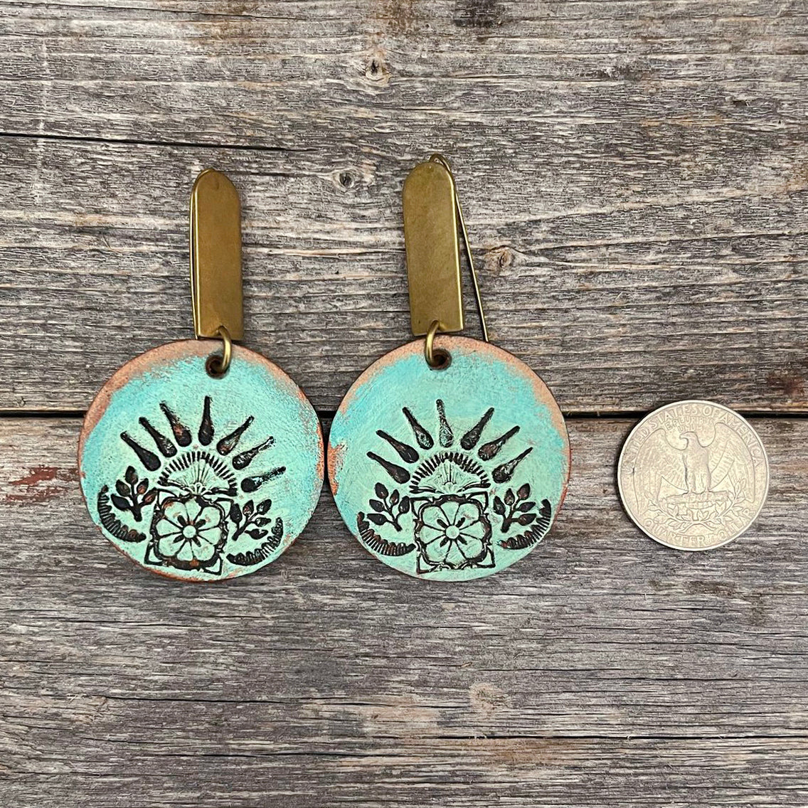 One of a Kind turquoise flower leather earrings | Bohemian Accessories