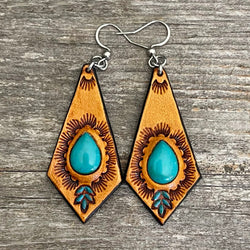 One of a Kind - Arizona Sleeping Beauty Turquoise Leather Earrings