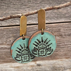 One of a Kind turquoise flower leather earrings