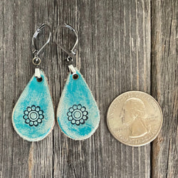 MADE TO ORDER - Leather Turquoise Rustic Drop Flower Earrings