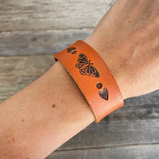 MADE TO ORDER - Genuine Caramel Brown Leather Embossed Bracelet