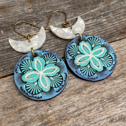 One of a Kind Leather and Nacar Earrings | Bohemian Style