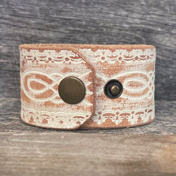 Rustic White Leather Bracelet With Thread Pattern | Boho Accessories