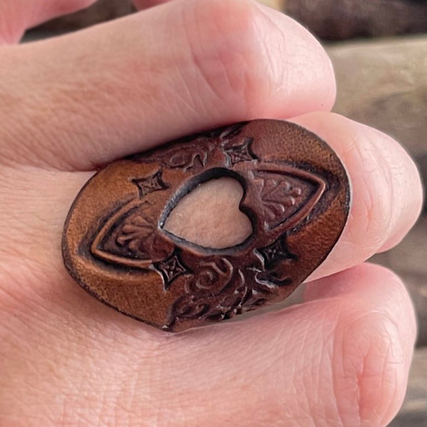 One of a Kind Boho Leather Heart die cut ring | Boho Accessories