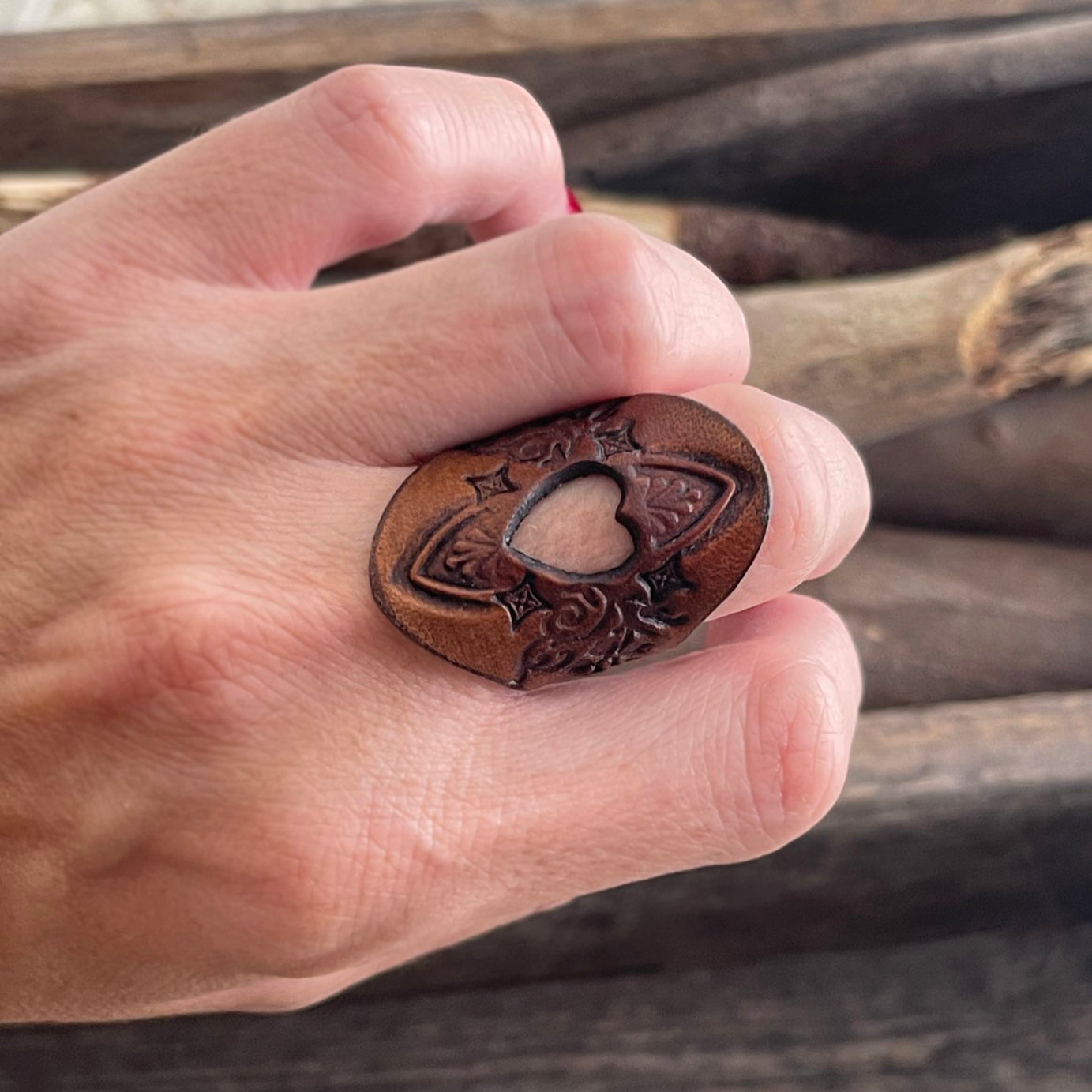 One of a Kind Boho Leather Heart die cut ring | Boho Accessories