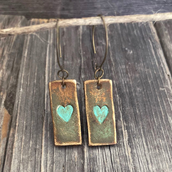 MADE TO ORDER - One of a Kind, genuine leather, turquoise heart drop boho handmade earrings