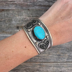 Natural Stone Hand Tooled Cuff Bracelet | Boho Accessories